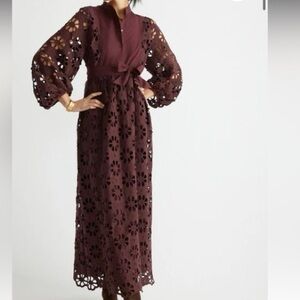 Tuckernuck Chocolate Brown Eyelet Maxi Dress